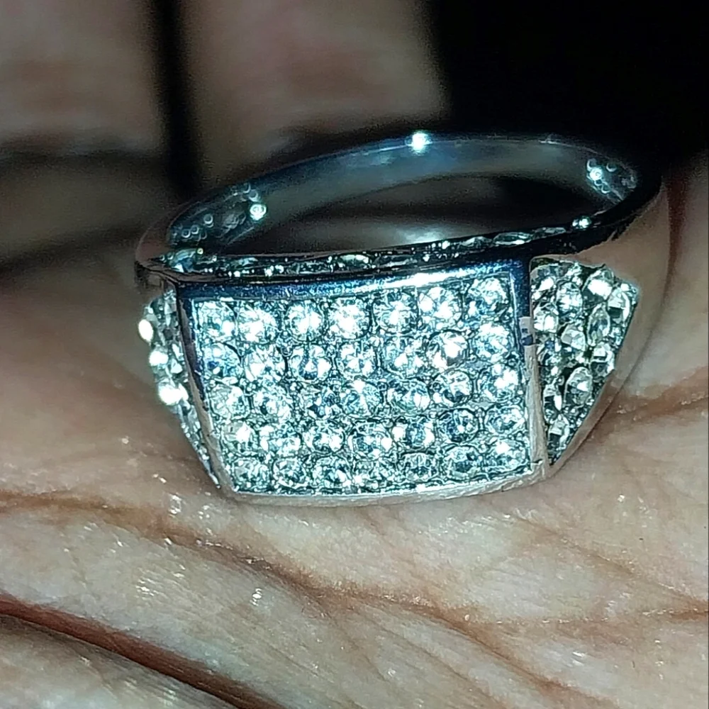 Modern Men's 925 Silver Diamond Ring Sz 11